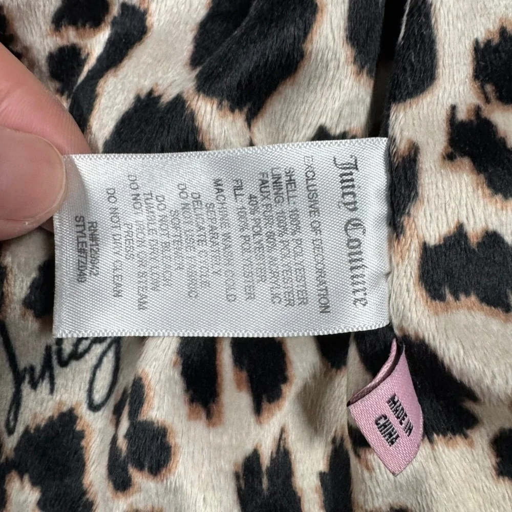 Juicy‎ Couture Kids Black Puffer Jacket Leopard Lining Faux Fur Hood Small 7/8